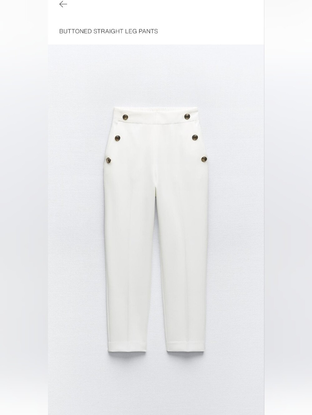 Zara White Buttoned Straight-Leg Trousers